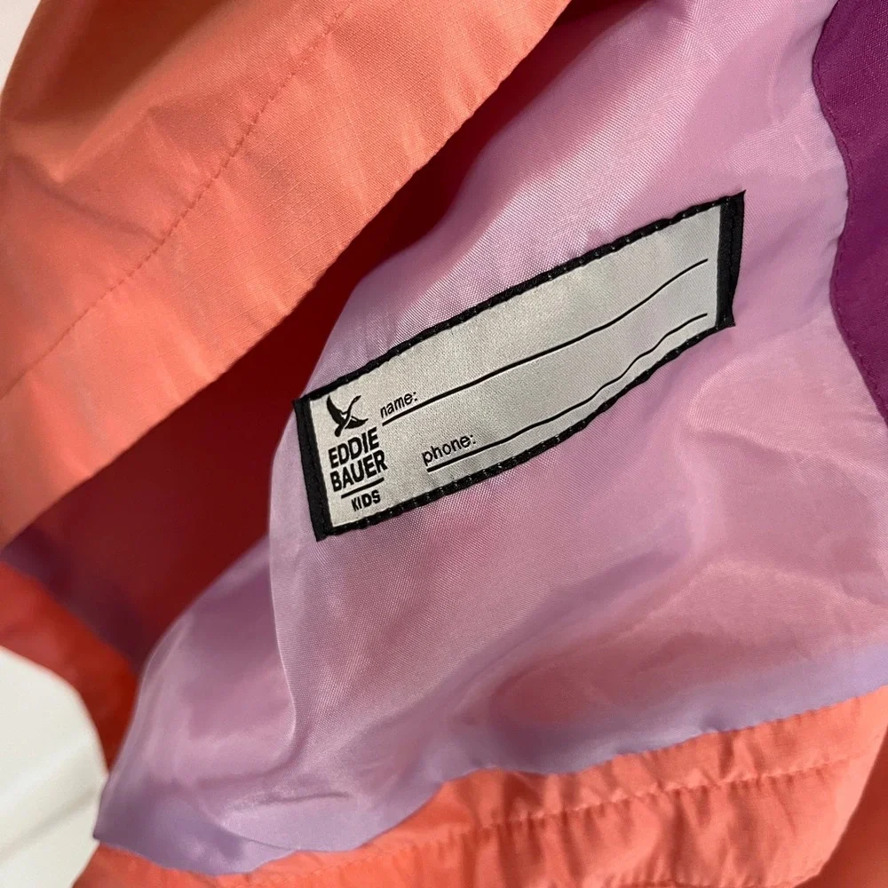 Eddie Bauer Kids Colorblock Hooded Windbreaker Jacket Purple Coral Size XL 18 20